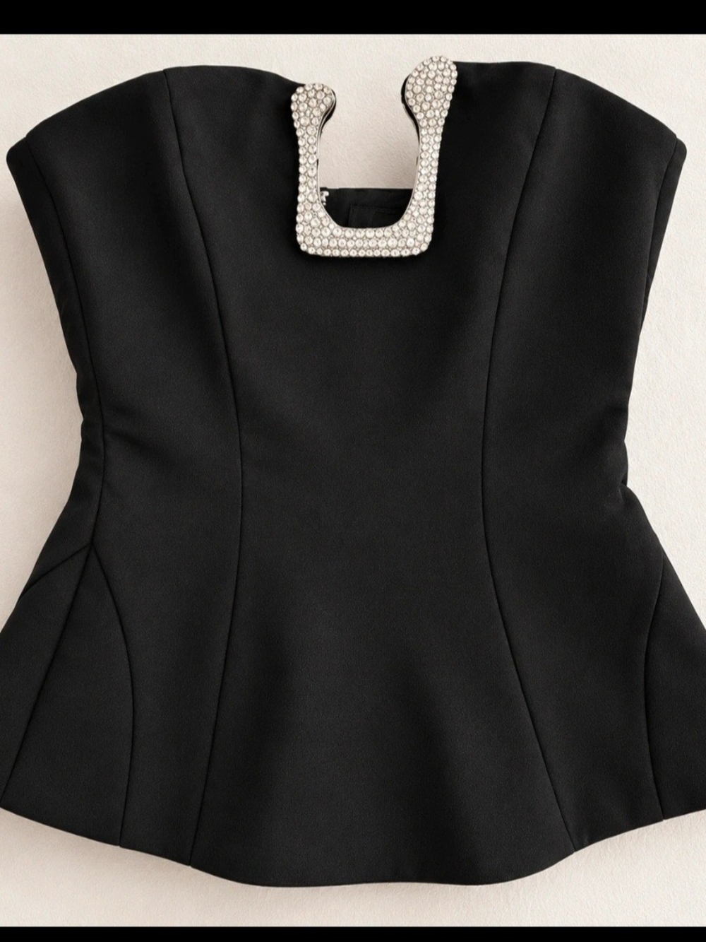 Zara Black Strapless Bustier Top with Crystal U Accent
